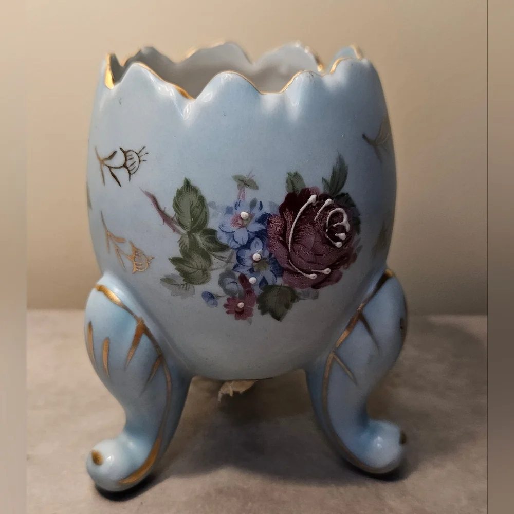 🔅Vintage Napcoware Porcelain Floral Footed Cracked Egg Vase Collectible Decor